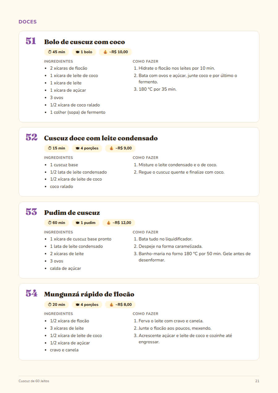Página de doces de cuscuz